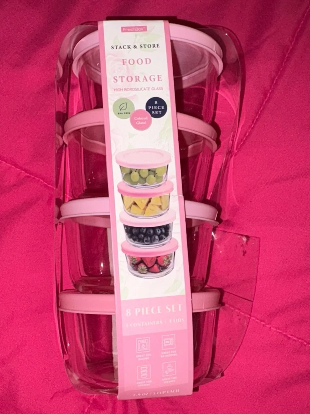 pink glass food storage containers